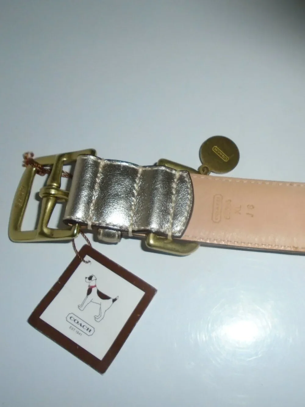 NEW VINTAGE Y2K COACH GOLD LEATHER BRASS TURNLOCK PET DOG COLLAR 60095 SIZE XL